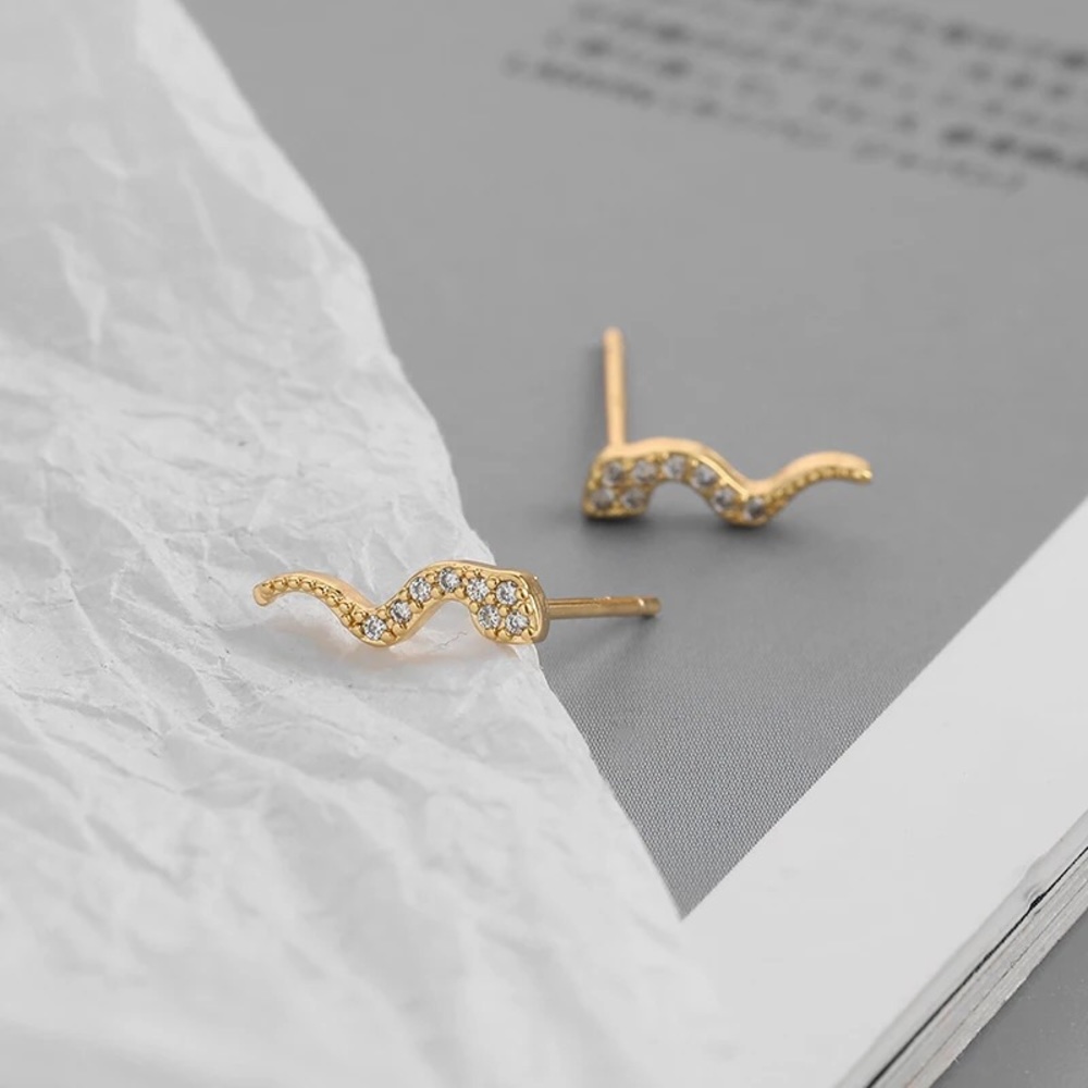 New 18K Gold Vermeil Sterling Silver 925 Crystal Snake Earrings set